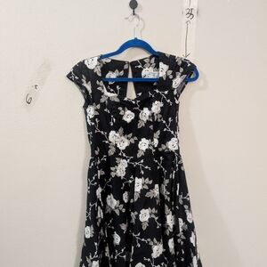 Hell Bunny Black and White Floral Midi Dress